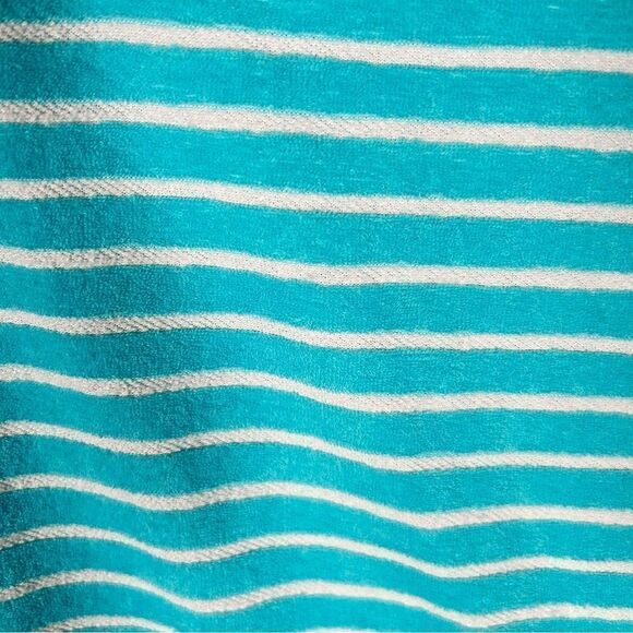 TALBOTS Striped Terry Cloth Top Drawstring Hem Turquoise White MP - Picture 6 of 7